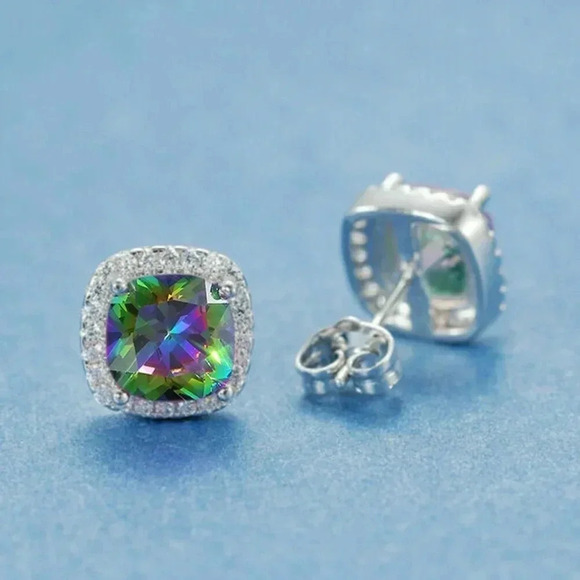 🍁 Square Colorful Micro Pave Zircon Stud Earrings for Women, EVGG1032 - Picture 9 of 10